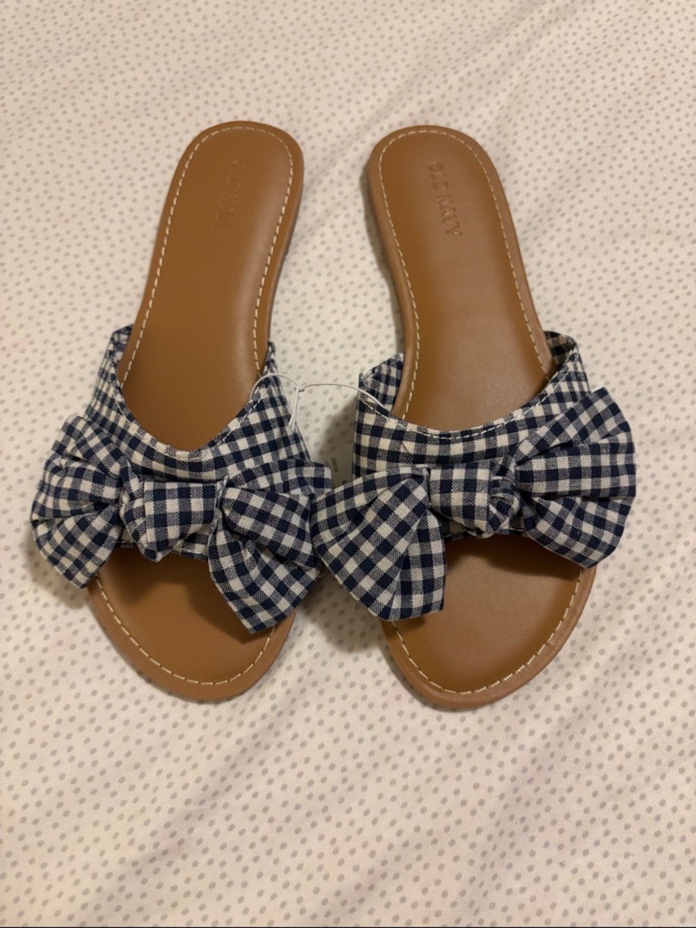Old Navy Navy and White Gingham Bow Slide Sandals